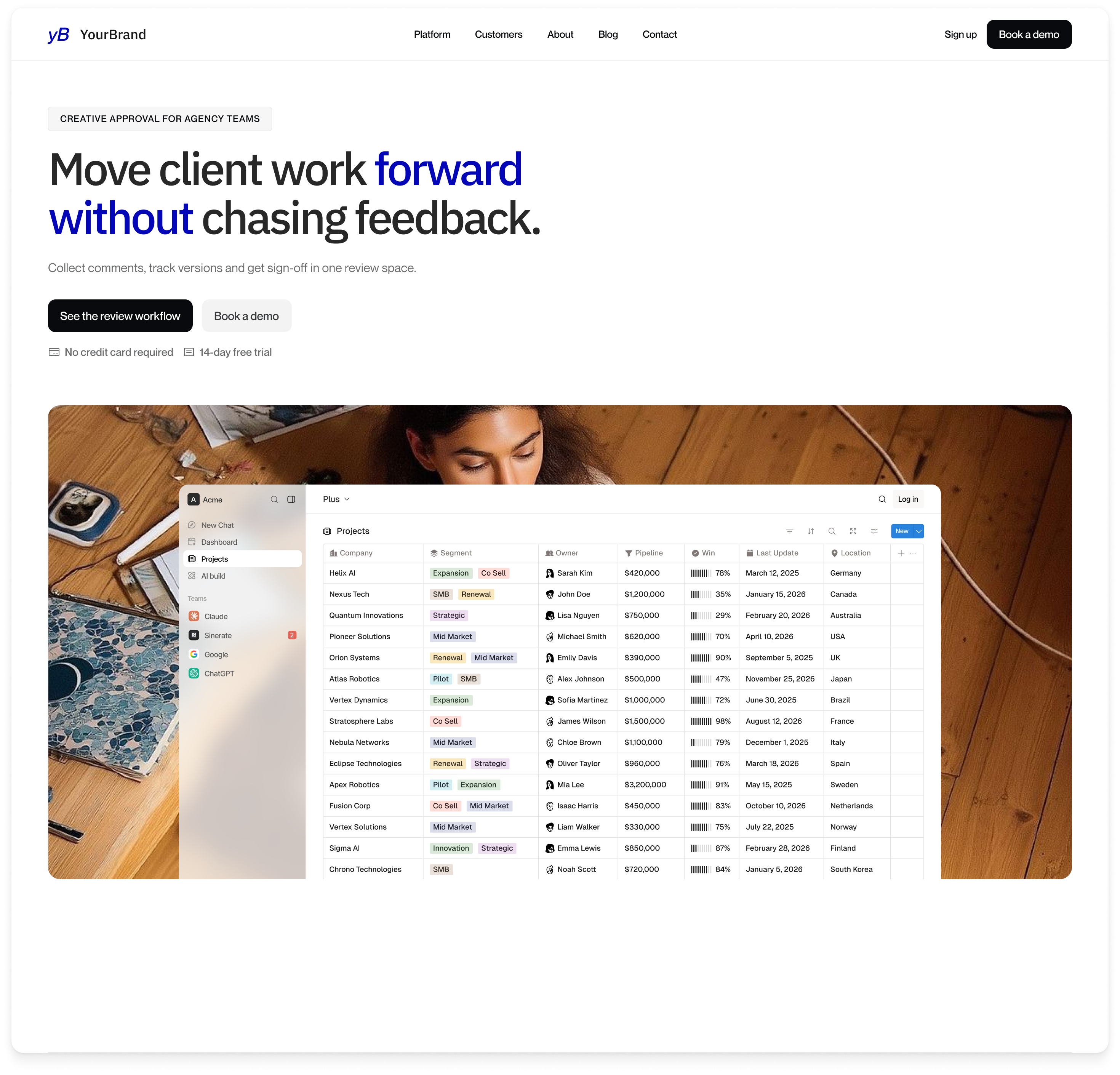 Landing page after